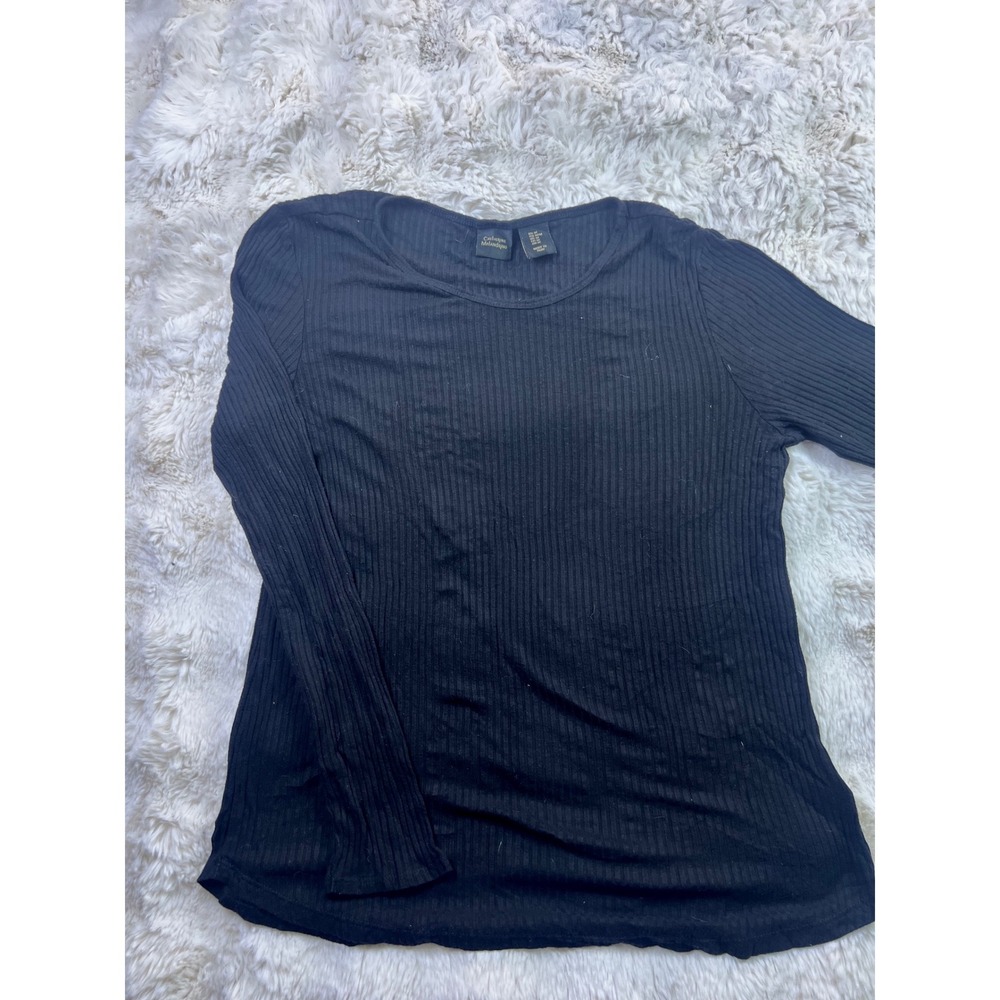 Catherine Malandrino Black Ribbed Knit Long Sleeve Scoop Neck Top Medium. A40